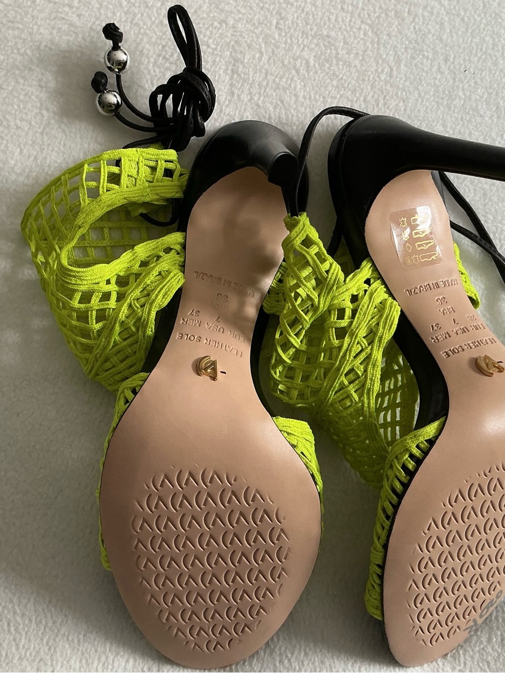 Vicenza Neon Lime Green Caged Mesh Lace Up Stiletto Heel Sandals Sz 7 - Picture 6 of 9